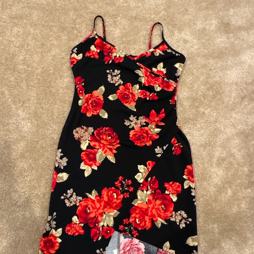 Floral Black and Red Dress